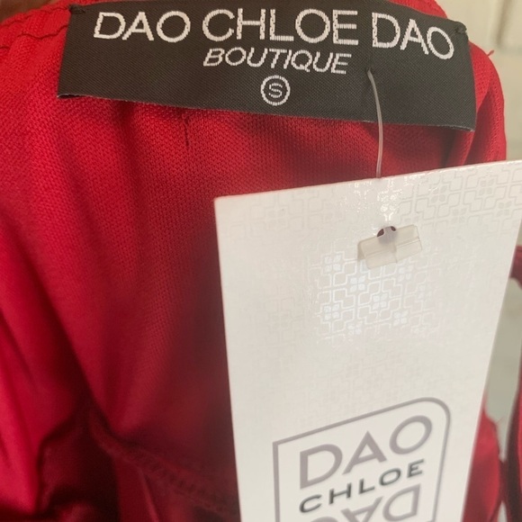 NWT Chloe Dao Red Satin Gathered Bodycon Mini Dress Size Small - Picture 4 of 6